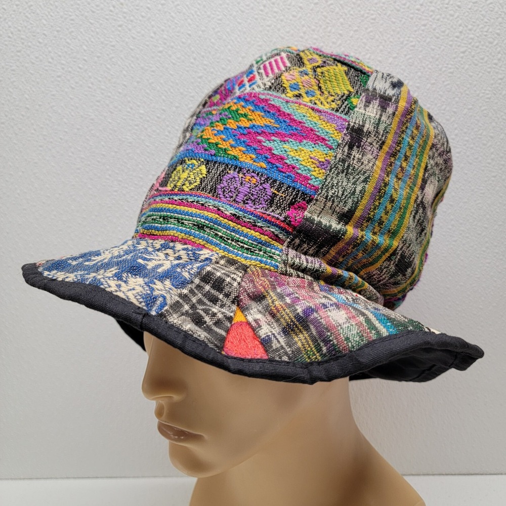 Vintage Heat Waves Patchwork Bucket Hat Hippie Boho Guatemala 100% Cotton